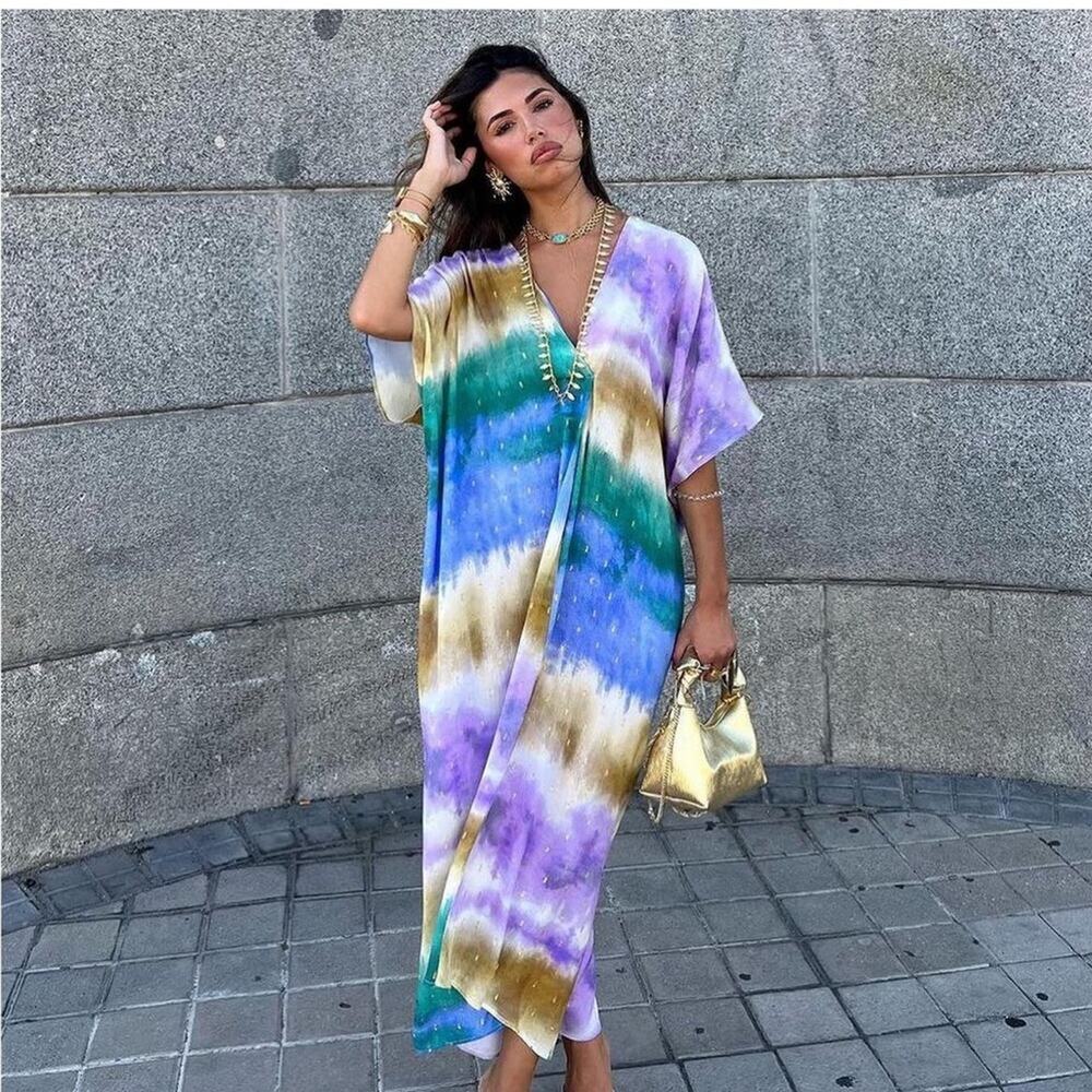 Zara Multi Colored TIE DYE TUNIC DRESS Size XL - XXL - Picture 2 of 14